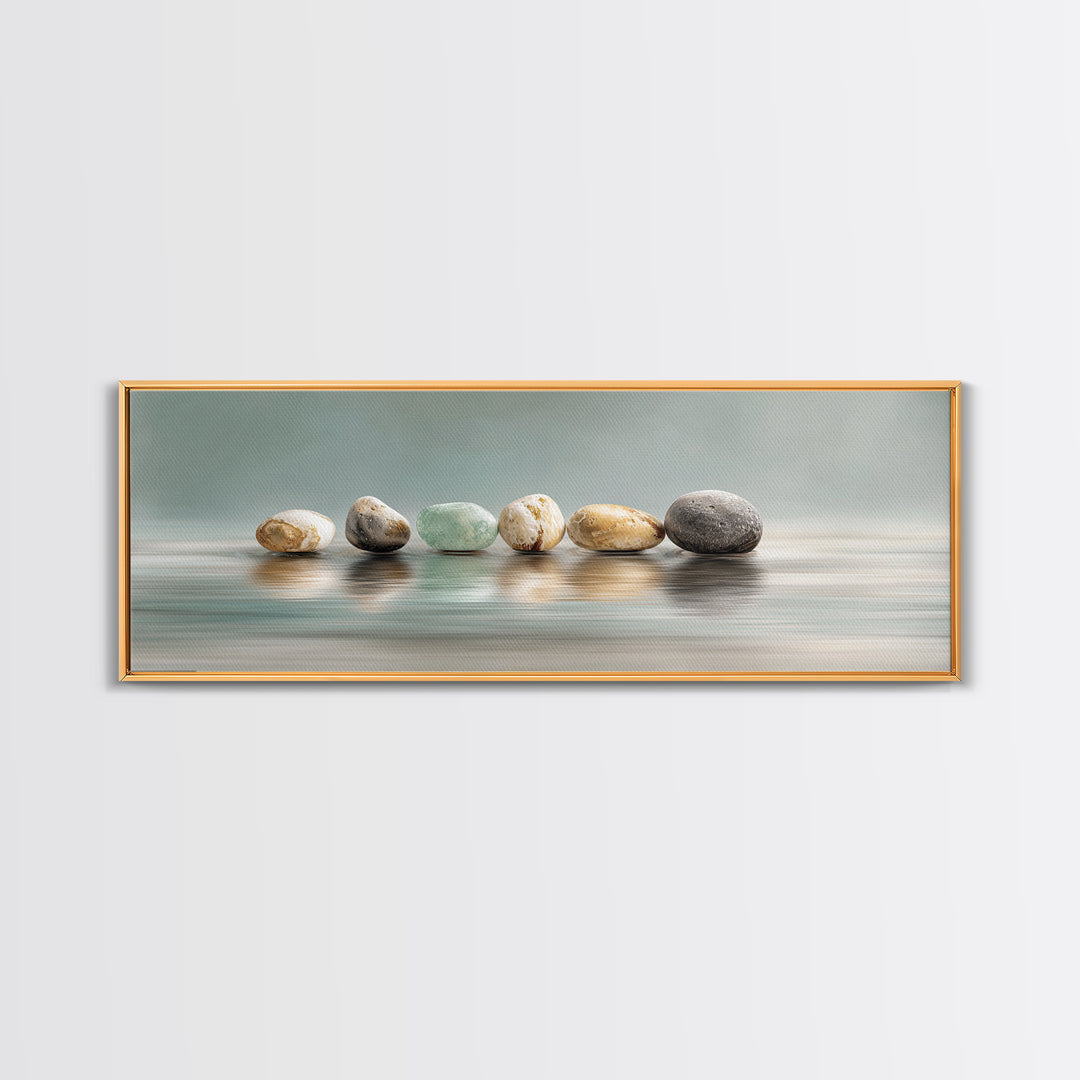 Floating Stones Balanced Above Calm Water Canvas Print, Meditation Art, Printable Artwork, Living Room Decor, Stillness, MED-3x1-24