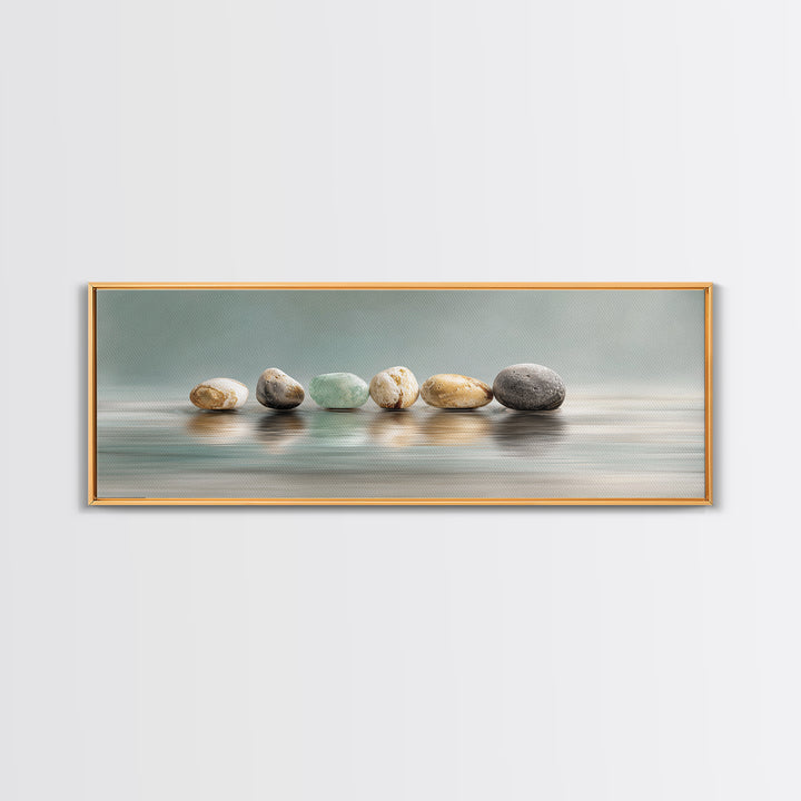 Floating Stones Balanced Above Calm Water Canvas Print, Meditation Art, Printable Artwork, Living Room Decor, Stillness, MED-3x1-24