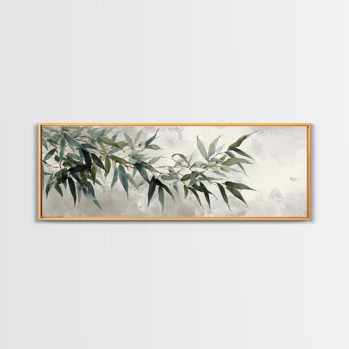 Bamboo Leaves in Gentle Ink Wash Framed Canvas Print, Meditation Art, Room Decor, Living Room Decor, Fine Art, Stillness, MED-3x1-27