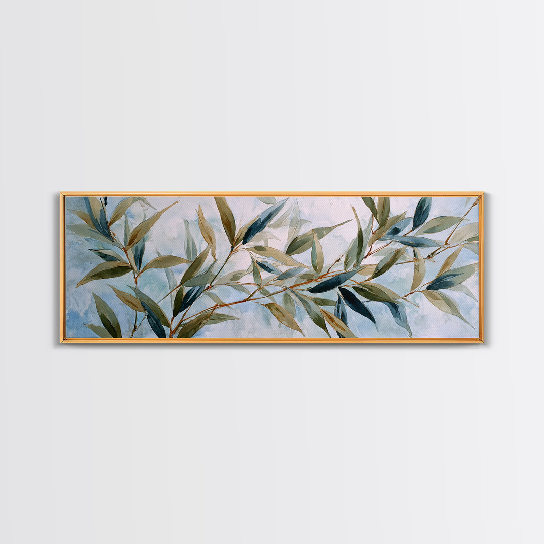 Bamboo Leaves in Gentle Ink Wash Canvas Print, Meditation Art, Fine Art Print, Living Room Decor, Fine Art, Stillness, MED-3x1-3
