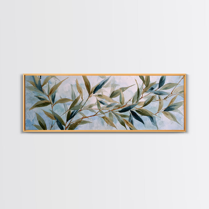 Bamboo Leaves in Gentle Ink Wash Canvas Print, Meditation Art, Fine Art Print, Living Room Decor, Fine Art, Stillness, MED-3x1-3