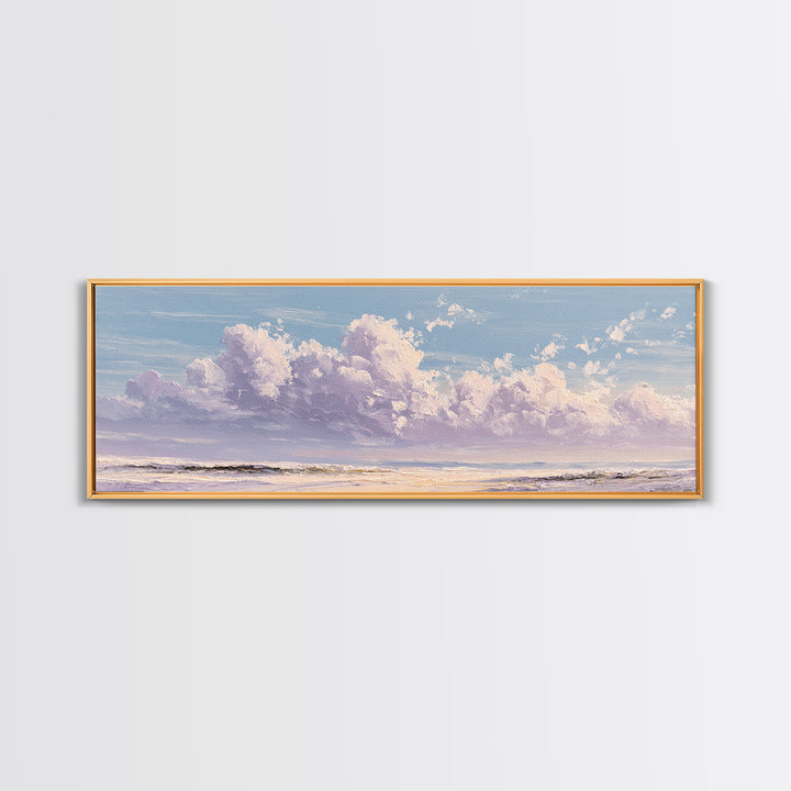 Gentle Cloudscape in Lavender and Cream Framed Canvas Print, Meditation Art, Art Deco, Living Room Decor, Fine Art, Stillness, MED-3x1-59
