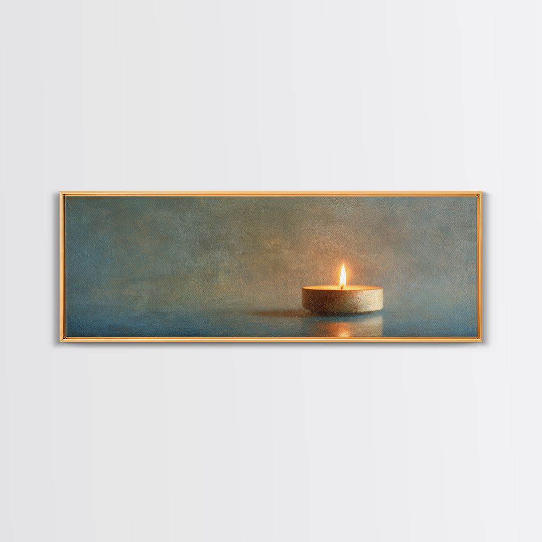 Minimal Candle Flame on Dark Background Canvas Print, Meditation Art, Modern Home Decor, Living Room Decor, Fine Art, Stillness, MED-3x1-6