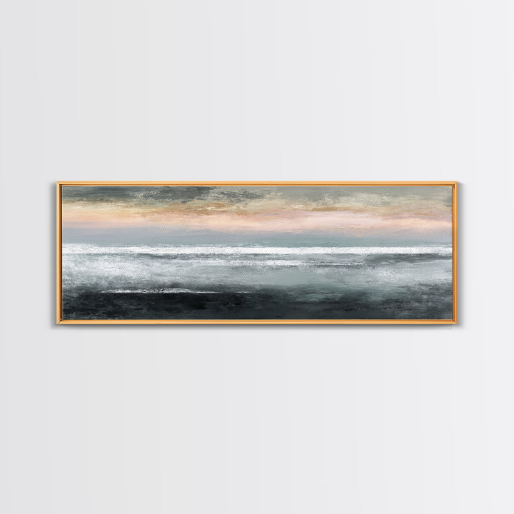 Ocean Horizon with Meditative Stillness Framed Canvas Print, Meditation Art, Living Room Art, Living Room Decor, Oil Painting, MED-3x1-82