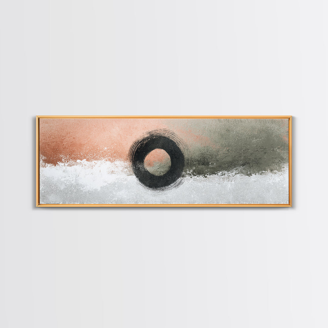 Zen Circle Brushstroke on Textured Paper Canvas Print, Meditation Art, Canvas Art, Living Room Decor, Oil Painting, Stillness, MED-3x1-92