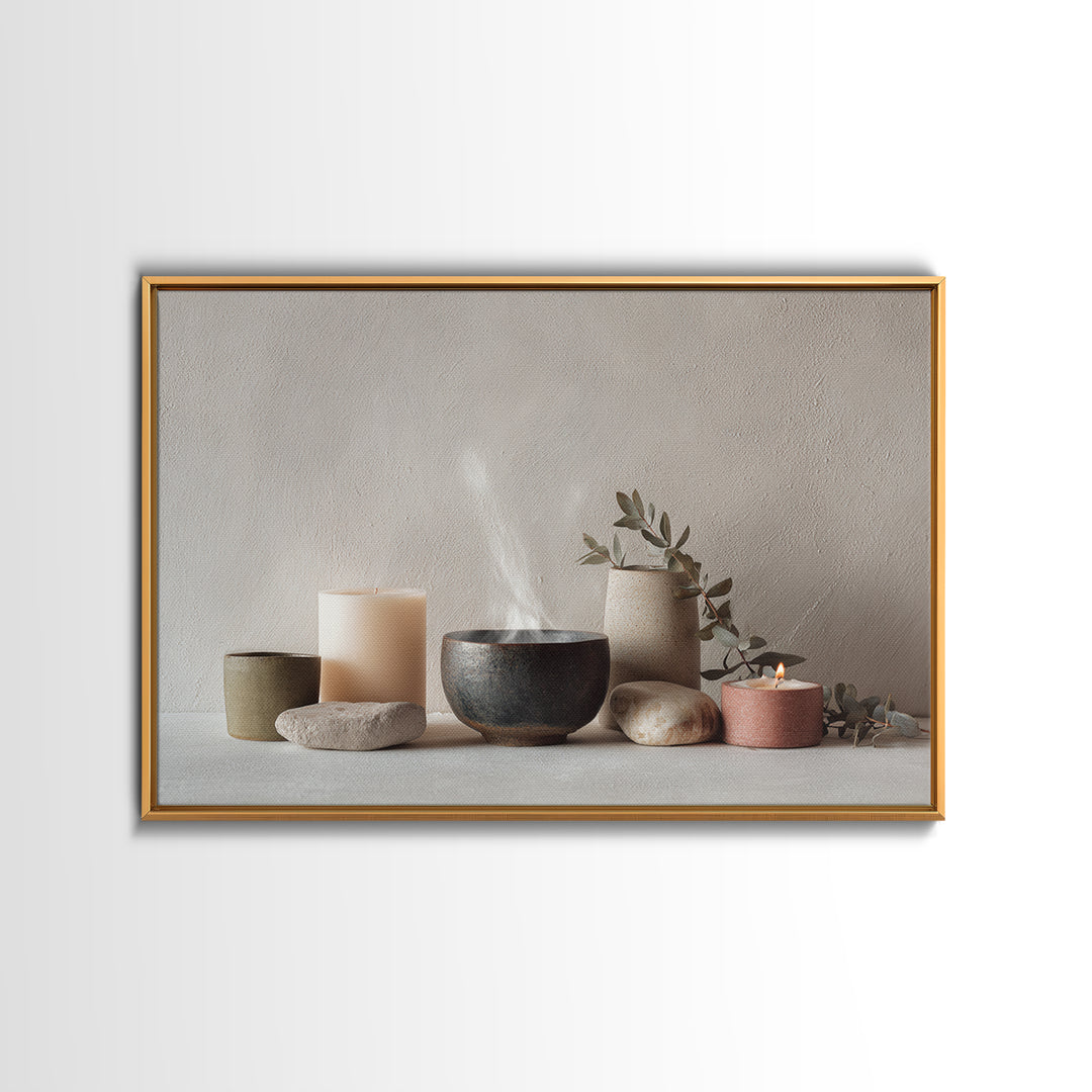 Tea Bowl and Steam Canvas Print, Meditation Art, Contemporary Art, Living Room Decor, Fine Art, Stillness, Modern Decor, MED-3x2-1