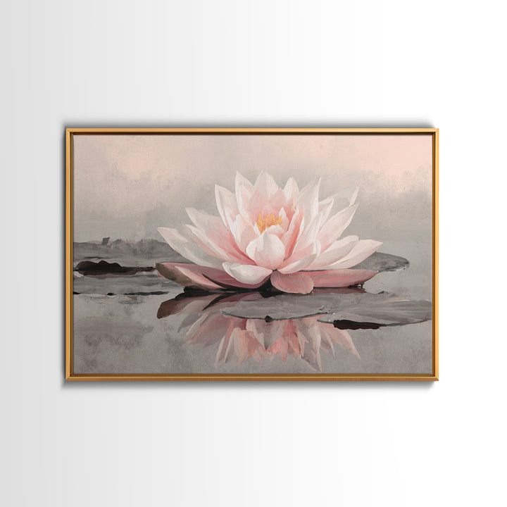 Lotus Flower Glowing Framed Canvas Print, Meditation Art, Art Print, Living Room Decor, Watercolor Art, Stillness, MED-3x2-77