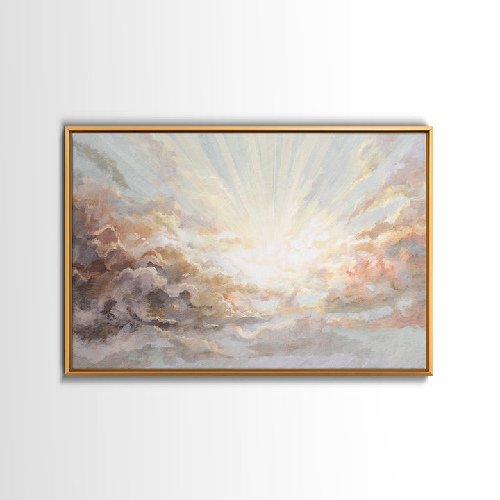 Angelic Light Rays Through Abstract Clouds Canvas Print, Meditation Art, Yoga Wall Art, Living Room Decor, Fine Art, Stillness, MED-3x2-98
