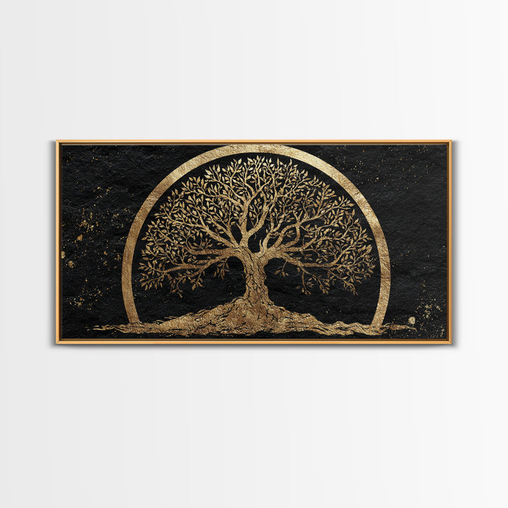 Celtic Tree Of Life Gold Canvas Print, Spiritual Nature Wall Art, Ancient Symbol Artwork, Real Wood Frame Decor