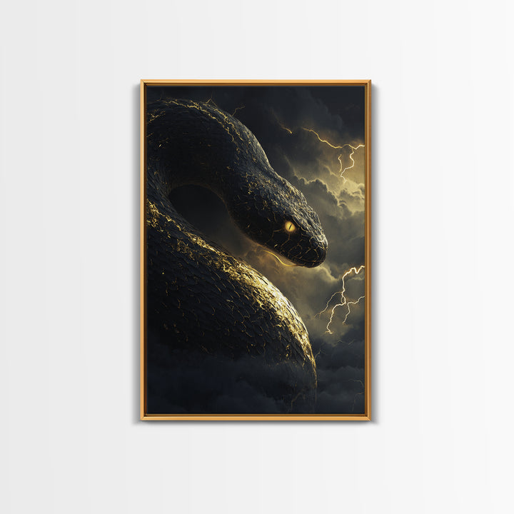 Mythical Serpent Gold Canvas Art, Norse Jormungandr Snake Canvas Print, Real Wood Frame Wall Décor, Fantasy Mythology Creature Artwork