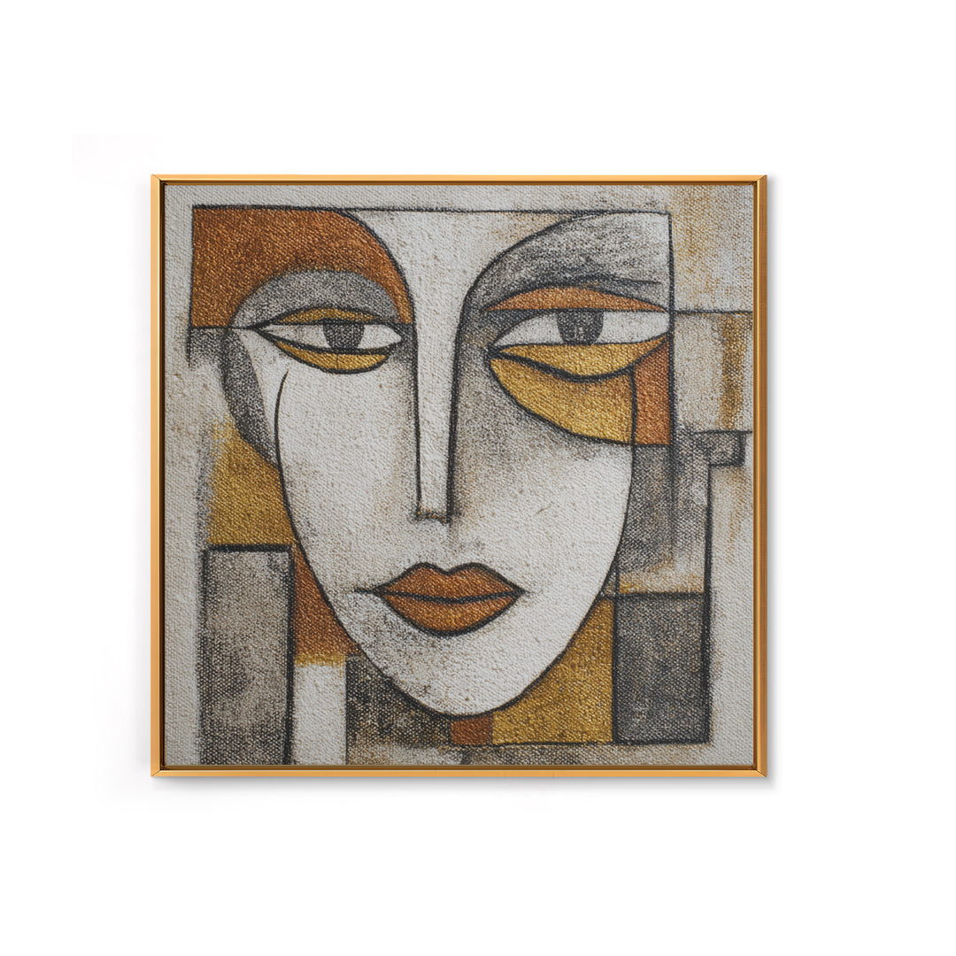 Single Continuous Line Female Face Framed Canvas Print, Minimalist Art, Textured Painting, Living Room Decor, Fine Art, Minimal, MIN-1x1-53