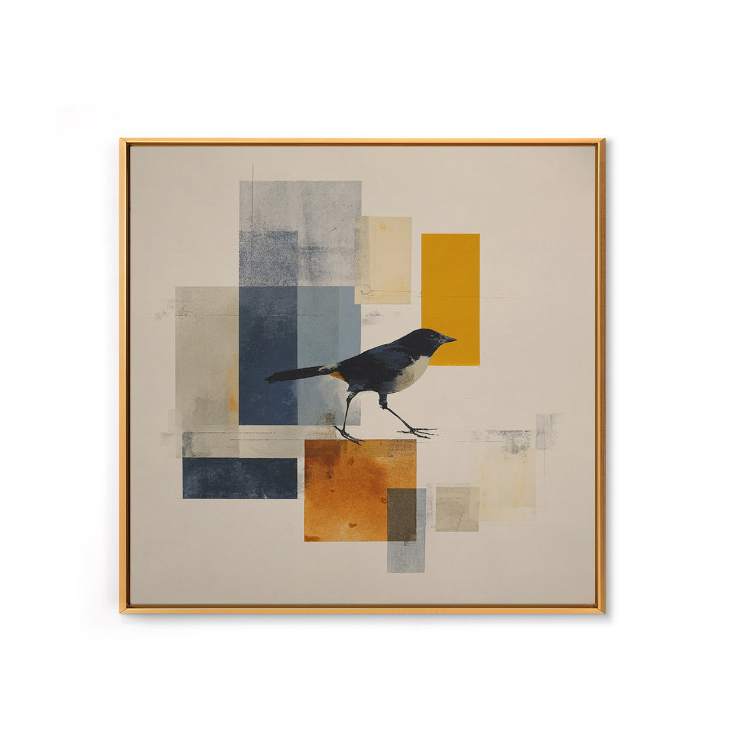 Small Black Bird Crossing White Space Framed Canvas Print, Minimalist Art, Large Wall Art, Living Room Decor, Fine Art, Minimal, MIN-1x1-7