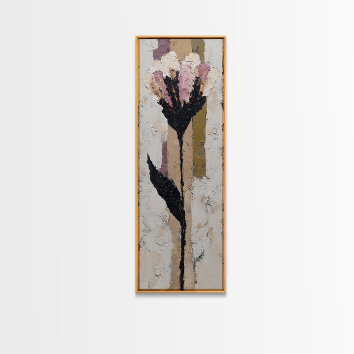 Single Flower Stem Framed Canvas Print, Minimalist Art, Art, Living Room Decor, Oil Painting, Minimal, Canvas Tote Bag, MIN-1x3-24