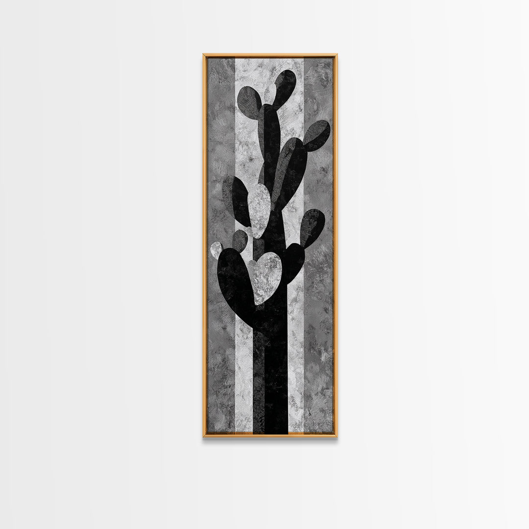 Black and White Cactus Silhouette Canvas Print, Minimalist Art, Minimalist, Living Room Decor, Fine Art, Minimal, Black Art, MIN-1x3-32