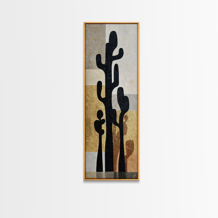 Black and White Cactus Silhouette Canvas Print, Minimalist Art, Abstract Art, Living Room Decor, Fine Art, Minimal, Modern Art, MIN-1x3-56