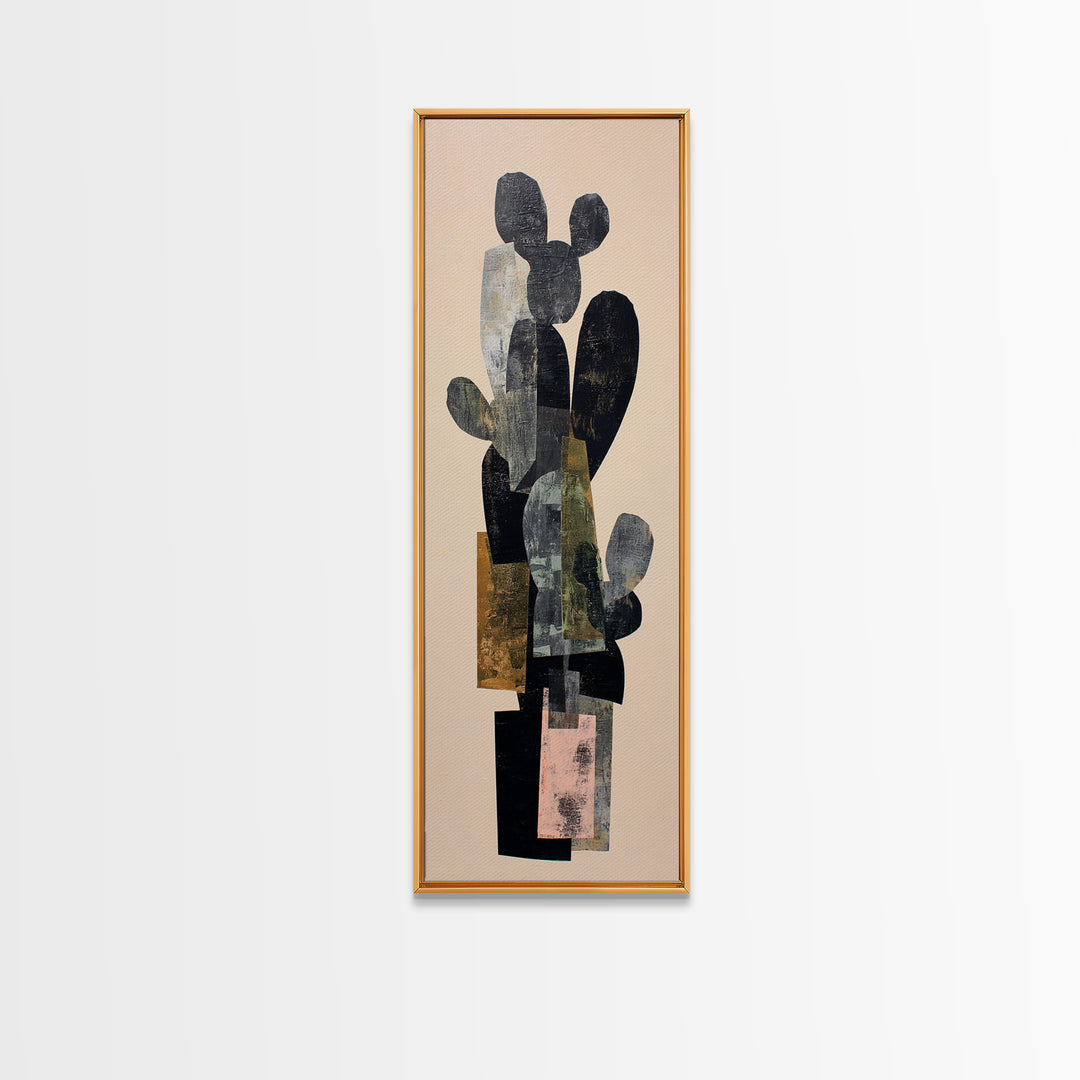 Black and White Cactus Silhouette Framed Canvas Print, Minimalist Art, Contemporary Art, Living Room Decor, Fine Art, Minimal, MIN-1x3-8