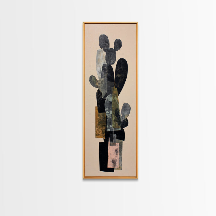 Black and White Cactus Silhouette Framed Canvas Print, Minimalist Art, Contemporary Art, Living Room Decor, Fine Art, Minimal, MIN-1x3-8