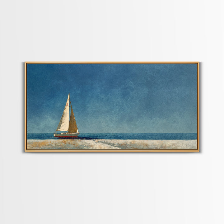 Tiny Sailboat under Open Sky Framed Canvas Print, Minimalist Art, Contemporary Art, Living Room Decor, Fine Art, Minimal, MIN-2x1-10