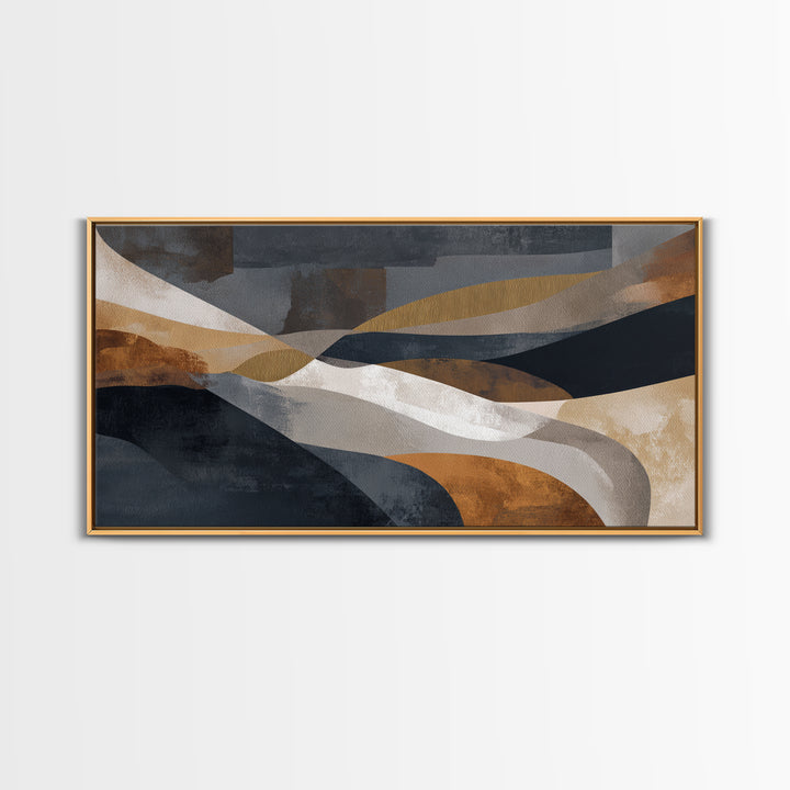 Single Gold Line Curve on Charcoal Framed Canvas Print, Minimalist Art, Minimalist, Living Room Decor, Abstract Art, Minimal, MIN-2x1-13