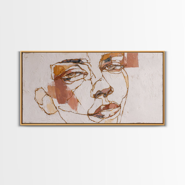 Single Continuous Line Female Face Framed Canvas Print, Minimalist Art, Art Print, Living Room Decor, Fine Art, Minimal, MIN-2x1-25
