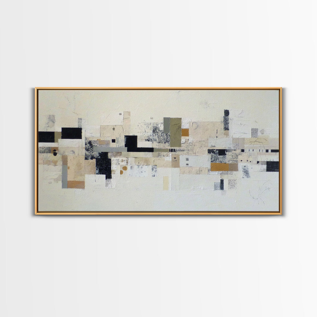 Small Black Bird Crossing White Space Framed Canvas Print, Minimalist Art, Boho Decor, Living Room Decor, Oil Painting, Minimal, MIN-2x1-27