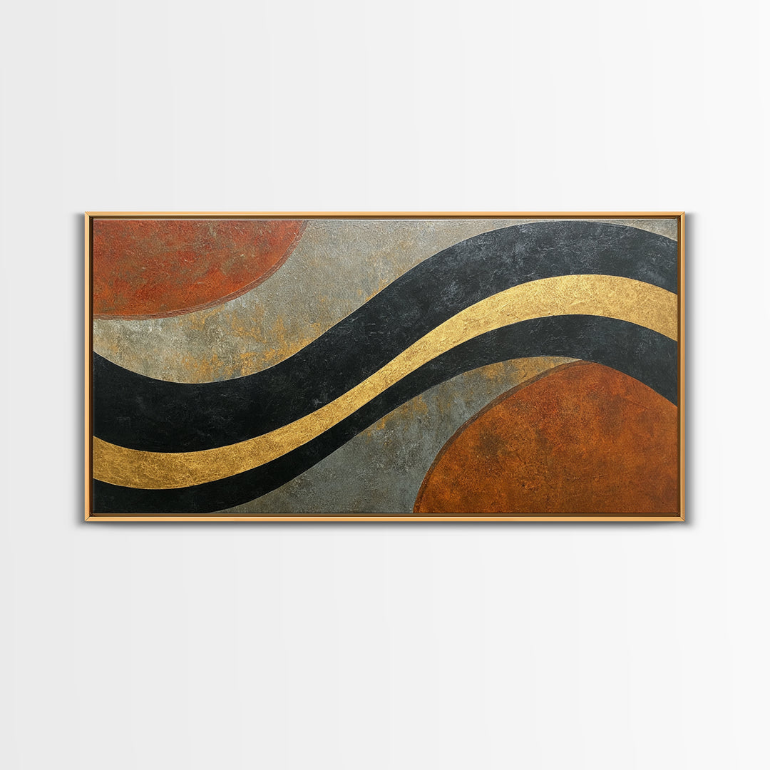 Single Gold Line Curve on Charcoal Framed Canvas Print, Minimalist Art, Minimalist, Living Room Decor, Abstract Art, Minimal, MIN-2x1-37