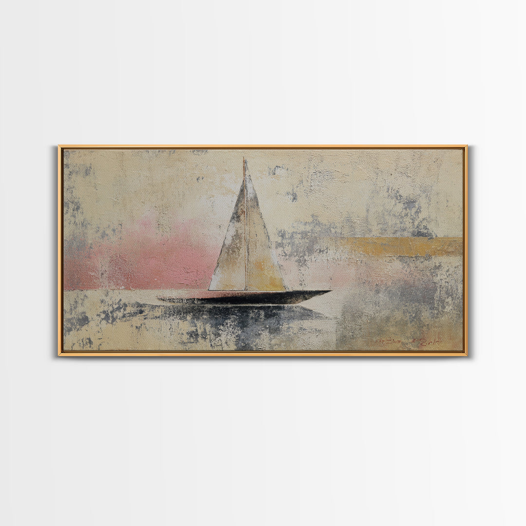 Tiny Sailboat under Open Sky Canvas Print, Minimalist Art, Minimalist, Living Room Decor, Fine Art, Minimal, Black Art, MIN-2x1-58
