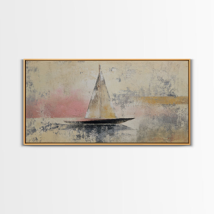 Tiny Sailboat under Open Sky Canvas Print, Minimalist Art, Minimalist, Living Room Decor, Fine Art, Minimal, Black Art, MIN-2x1-58