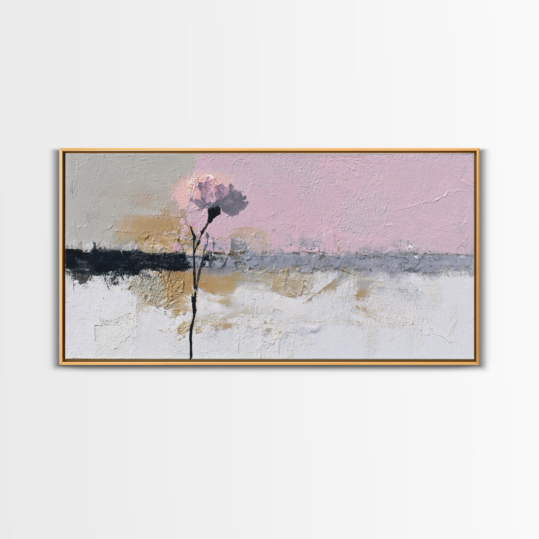 Single Flower Stem Framed Canvas Print, Minimalist Art, Black Art, Living Room Decor, Oil Painting, Minimal, MIN-2x1-80