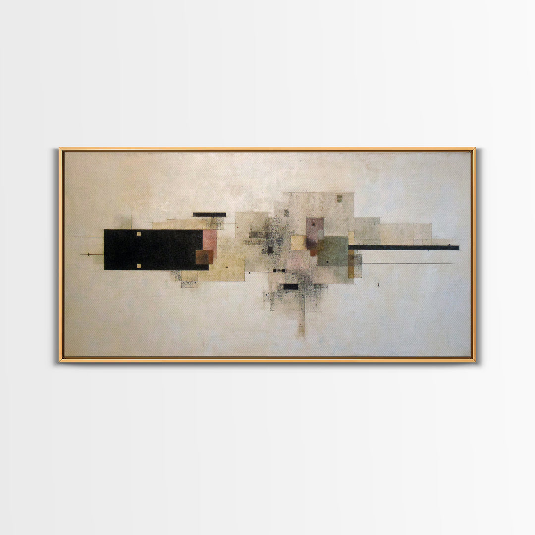 Calm Rectangle Composition Framed Canvas Print, Minimalist Art, Boho, Living Room Decor, Oil Painting, Minimal, MIN-2x1-92