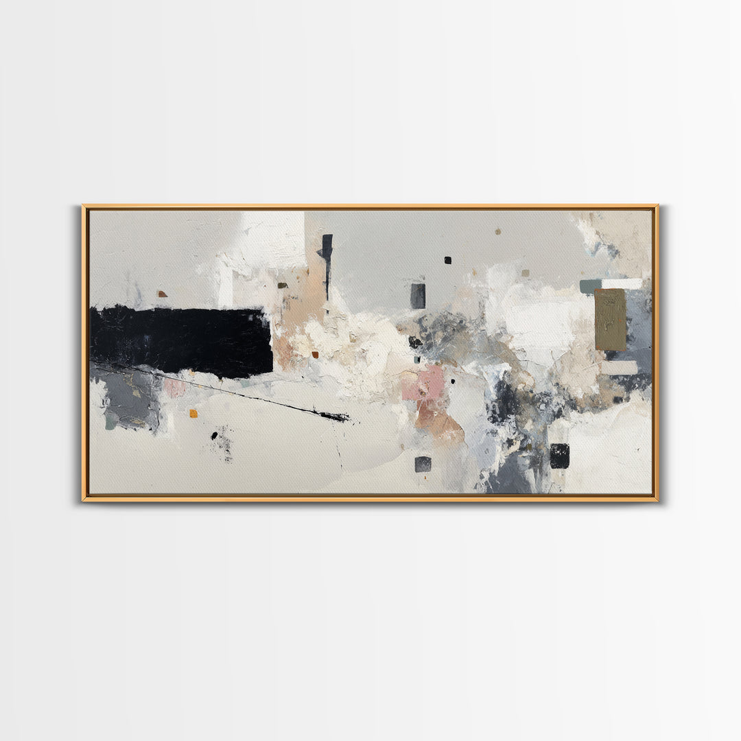 Small Black Bird Crossing White Space Framed Canvas Print, Minimalist Art, Digital Print, Living Room Decor, Fine Art, Minimal, MIN-2x1-99