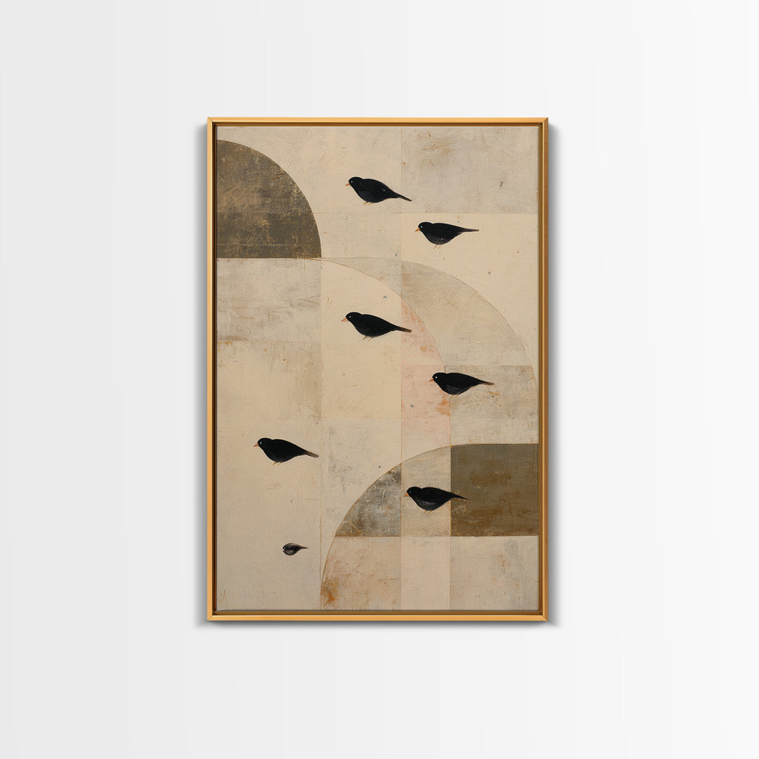 Small Black Bird Crossing White Space Canvas Print, Minimalist Art, Minimalist Decor, Living Room Decor, Fine Art, Minimal, MIN-2x3-15