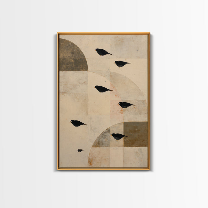 Small Black Bird Crossing White Space Canvas Print, Minimalist Art, Minimalist Decor, Living Room Decor, Fine Art, Minimal, MIN-2x3-15