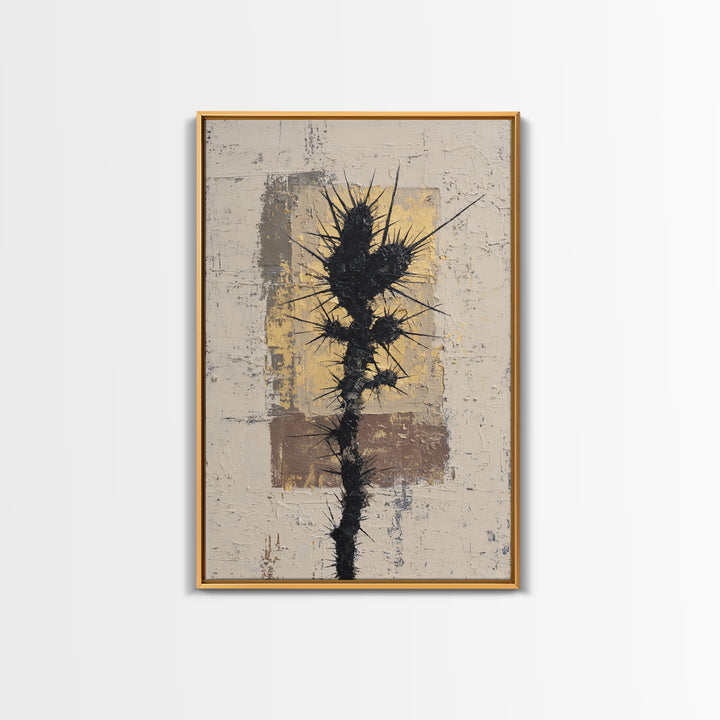 Black and White Cactus Silhouette Framed Canvas Print, Minimalist Art, Boho Wall Art, Living Room Decor, Fine Art, Minimal, MIN-2x3-28