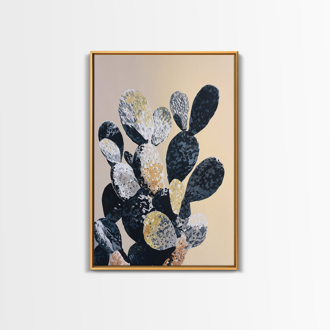 Black and White Cactus Silhouette Framed Canvas Print, Minimalist Art, Contemporary Art, Living Room Decor, Fine Art, Minimal, MIN-2x3-4