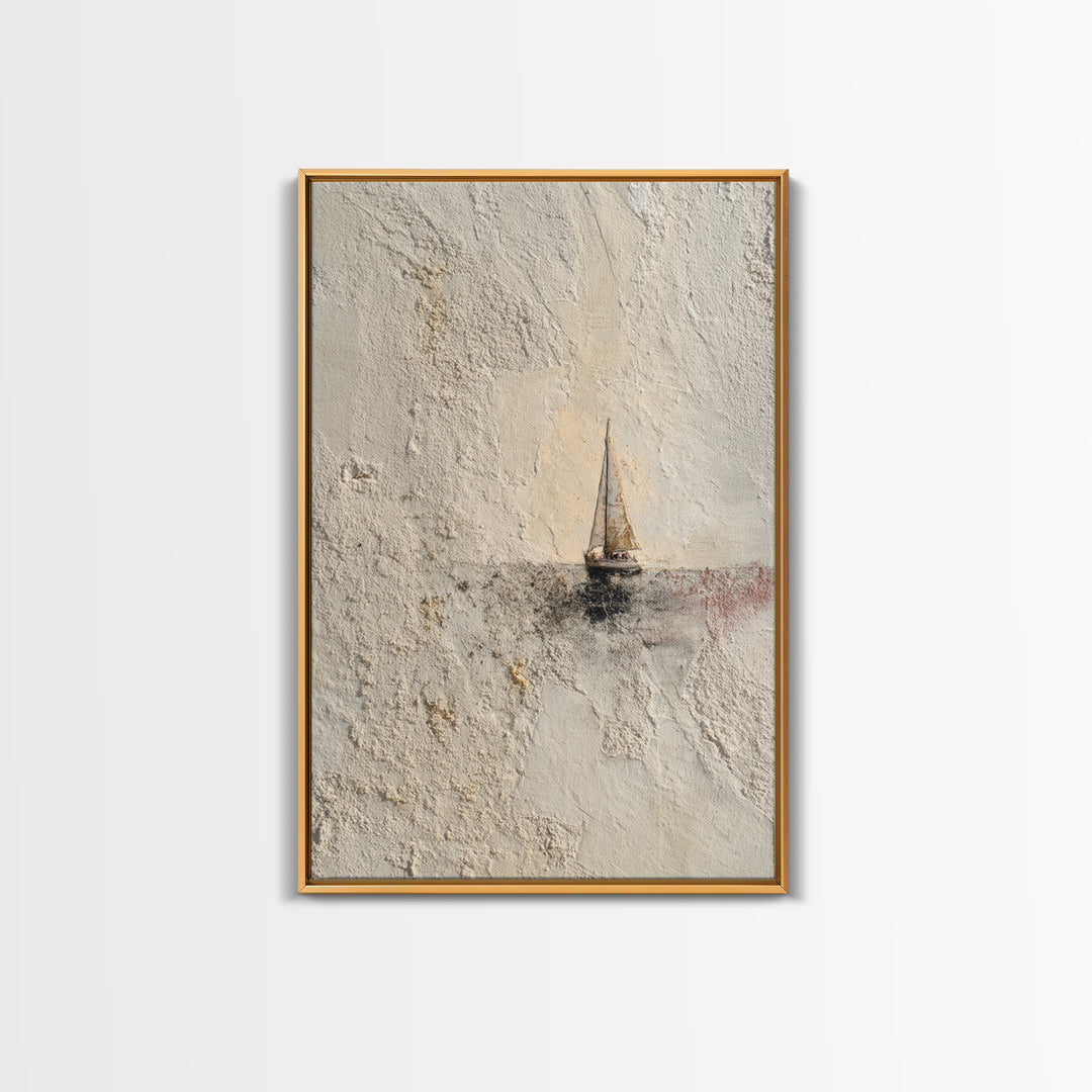 Tiny Sailboat under Open Sky Framed Canvas Print, Minimalist Art, Poster, Living Room Decor, Fine Art, Minimal, Boho, MIN-2x3-46