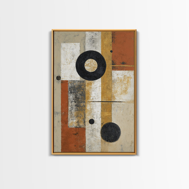 Single Black Circle on Warm Ivory Ground Canvas Print, Minimalist Art, Abstract Wall Art, Living Room Decor, Oil Painting, MIN-2x3-57