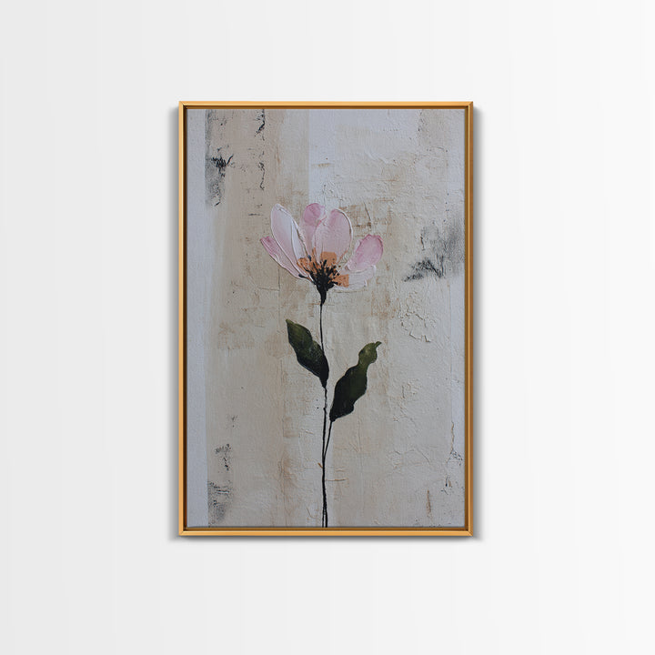 Single Flower Stem Framed Canvas Print, Minimalist Art, Black Art, Living Room Decor, Oil Painting, Minimal, MIN-2x3-68