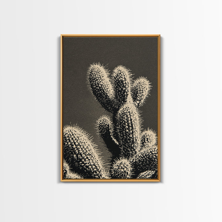 Black and White Cactus Silhouette Framed Canvas Print, Minimalist Art, Japanese Wall Art, Living Room Decor, Fine Art, Minimal, MIN-2x3-76