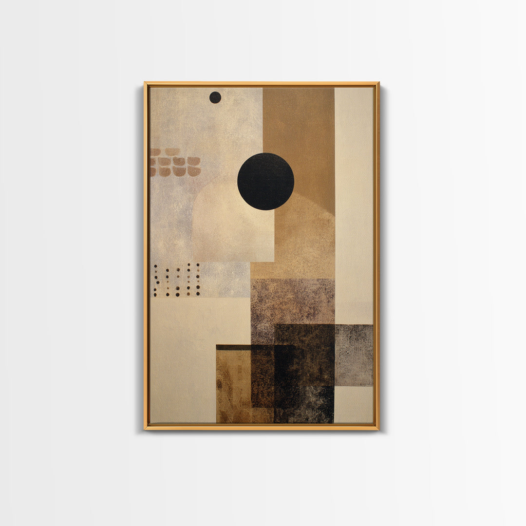 Single Black Circle on Warm Ivory Ground Canvas Print, Minimalist Art, Abstract Wall Art, Living Room Decor, Oil Painting, MIN-2x3-81