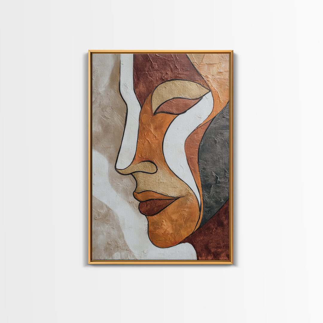 Single Continuous Line Female Face Framed Canvas Print, Minimalist Art, Boho Wall Art, Living Room Decor, Fine Art, Minimal, MIN-2x3-85