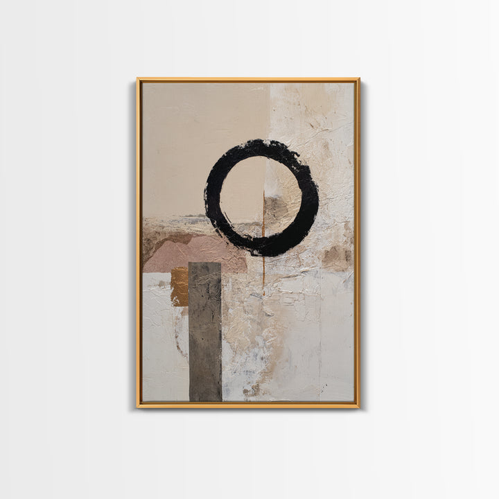 Single Black Circle on Warm Ivory Ground Canvas Print, Minimalist Art, Printables, Living Room Decor, Fine Art, Minimal, MIN-2x3-9