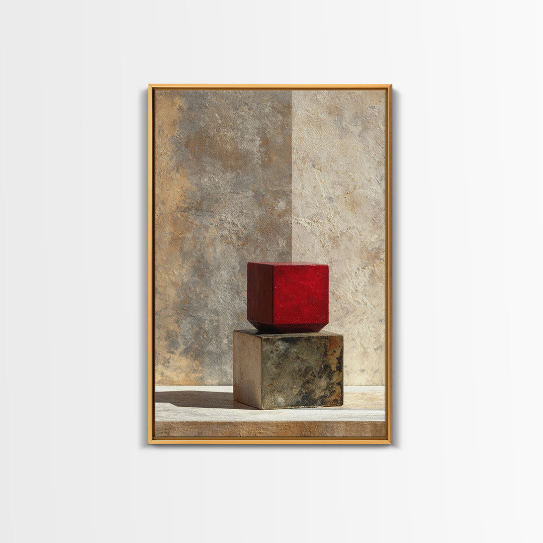 One Red Square Balanced Framed Canvas Print, Minimalist Art, Large Wall Art, Living Room Decor, Minimal, Japanese Wall Art, MIN-2x3-90