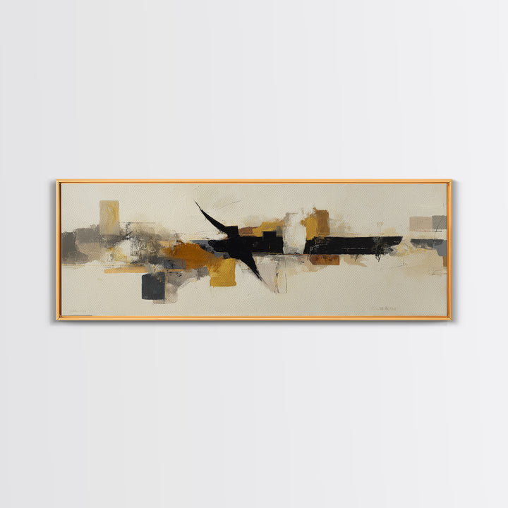 Small Black Bird Crossing White Space Framed Canvas Print, Minimalist Art, Art Prints, Living Room Decor, Oil Painting, Minimal, MIN-3x1-47
