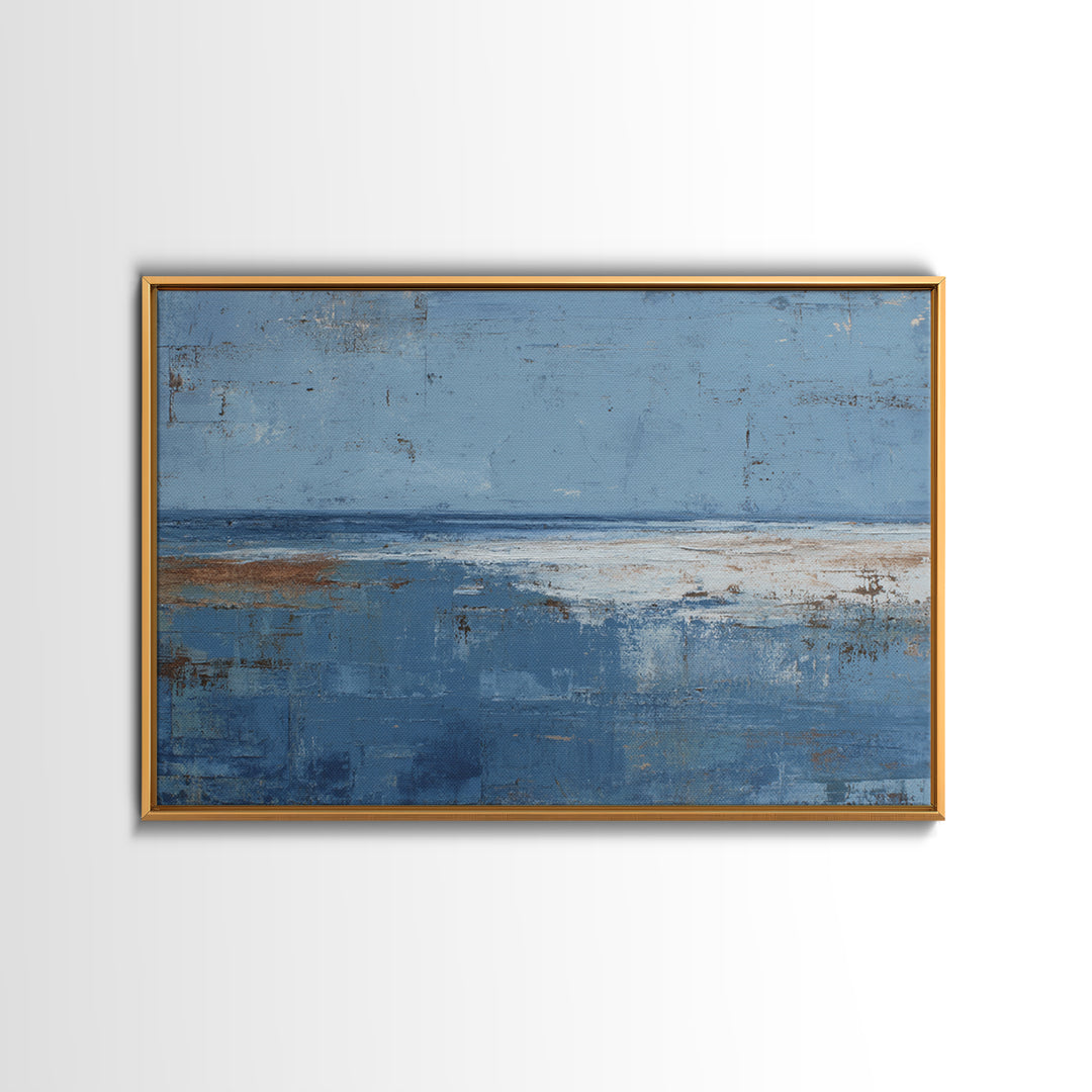 Simple Blue Horizon Framed Canvas Print, Minimalist Art, Black Art, Living Room Decor, Oil Painting, Minimal, MIN-3x2-10