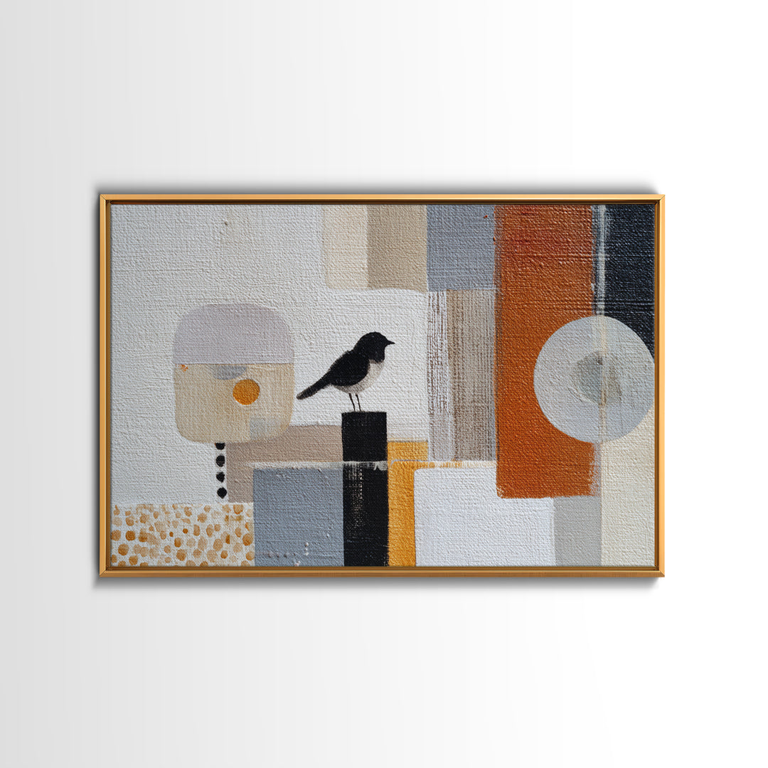Small Black Bird Crossing White Space Canvas Print, Minimalist Art, Modern Decor, Living Room Decor, Fine Art, Minimal, MIN-3x2-11