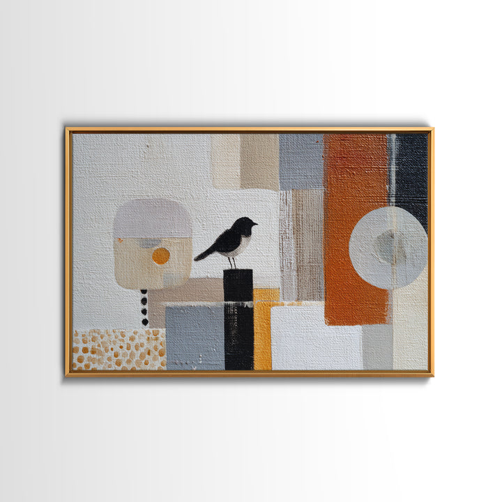 Small Black Bird Crossing White Space Canvas Print, Minimalist Art, Modern Decor, Living Room Decor, Fine Art, Minimal, MIN-3x2-11