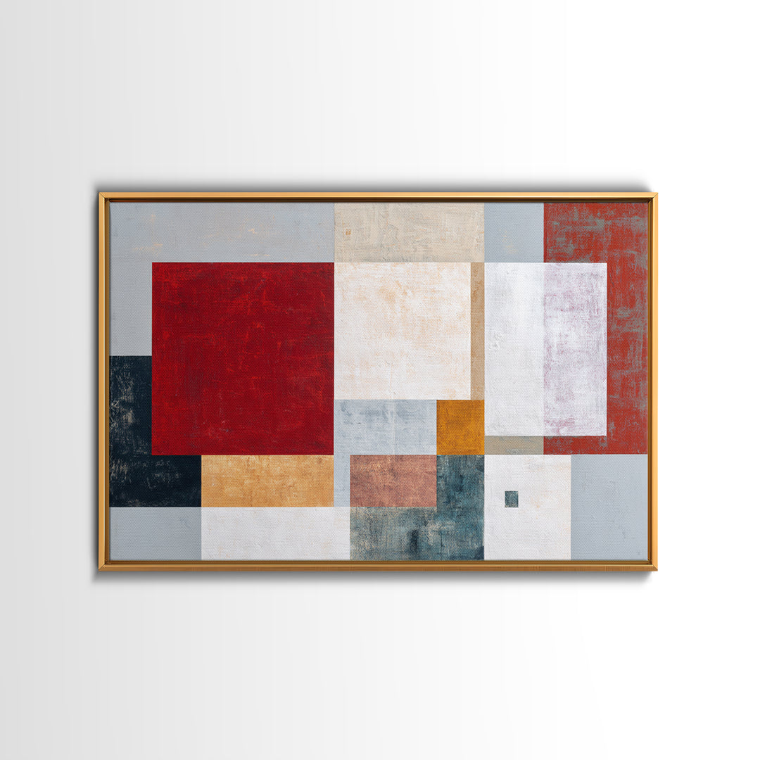 One Red Square Balanced Framed Canvas Print, Minimalist Art, Large Wall Art, Living Room Decor, Minimal, Japanese Wall Art, MIN-3x2-14