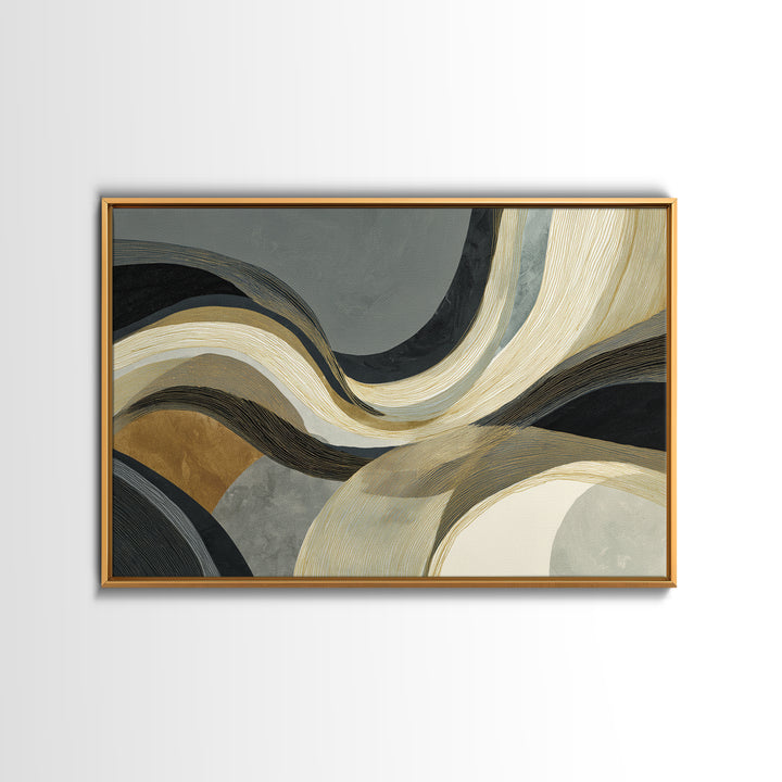 Single Gold Line Curve on Charcoal Framed Canvas Print, Minimalist Art, Gallery Decor, Living Room Decor, Fine Art, Minimal, MIN-3x2-45