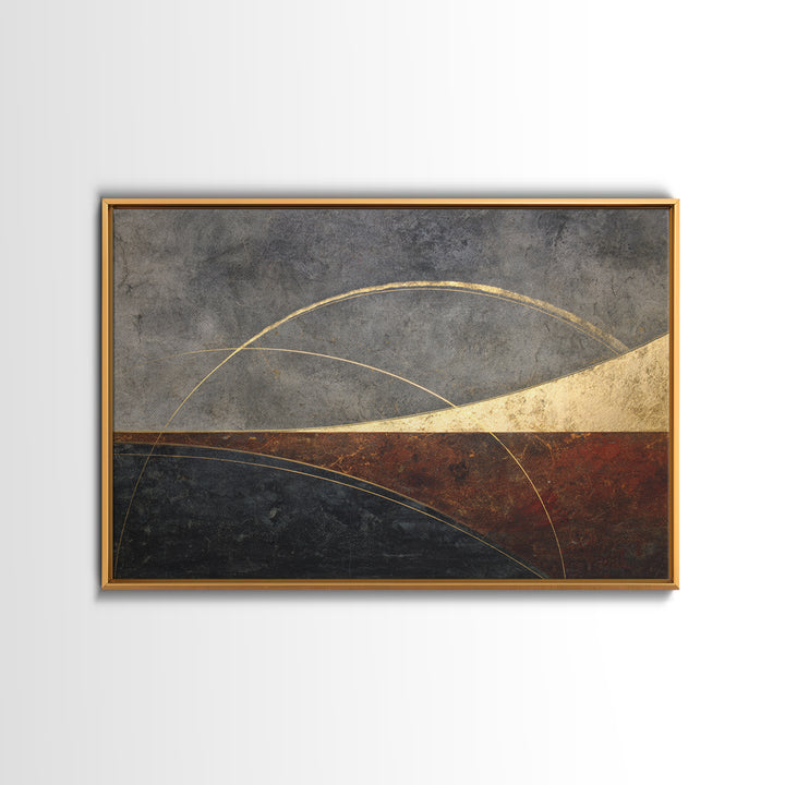 Single Gold Line Curve on Charcoal Framed Canvas Print, Minimalist Art, Gallery Decor, Living Room Decor, Fine Art, Minimal, MIN-3x2-69